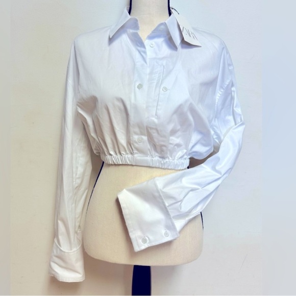 Zara Preowned Cropped Gabardine Shirt Size S White - Picture 9 of 9